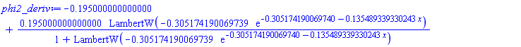 -.195000000000000+.195000000000000*LambertW(-.305174190069739*exp(-.305174190069740-.135489339330243*x))/(1+LambertW(-.305174190069739*exp(-.305174190069740-.135489339330243*x)))