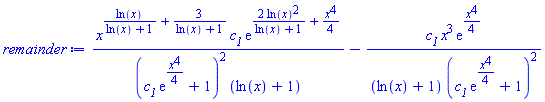 x^(ln(x)/(ln(x)+1)+3/(ln(x)+1))*c__1*exp(2*ln(x)^2/(ln(x)+1)+(1/4)*x^4)/((c__1*exp((1/4)*x^4)+1)^2*(ln(x)+1))-c__1*x^3*exp((1/4)*x^4)/((ln(x)+1)*(c__1*exp((1/4)*x^4)+1)^2)