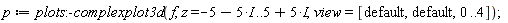 p := plots:-complexplot3d(f, z = -5-5*I .. 5+5*I, view = [default, default, 0 .. 4])