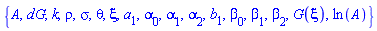 {A, dG, k, rho, sigma, theta, xi, a[1], alpha[0], alpha[1], alpha[2], b[1], beta[0], beta[1], beta[2], G(xi), ln(A)}