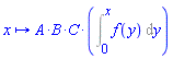 proc (x) options operator, arrow; A*B*C*(Int(f(y), y = 0 .. x)) end proc