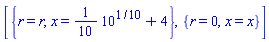 [{r = r, x = (1/10)*10^(1/10)+4}, {r = 0, x = x}]