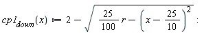 "`cp1__down`(x):=2-sqrt(25/(100) r-(x-25/(10))^(2)):"