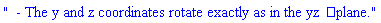 "  - The y and z coordinates rotate exactly as in the yzâ€‘plane."