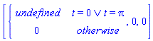 [piecewise(`or`(t = 0, t = Pi), undefined, 0), 0, 0]