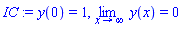 y(0) = 1, limit(y(x), x = infinity) = 0