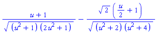 (u+1)/((u^2+1)*(2*u^2+1))^(1/2)-2^(1/2)*((1/2)*u+1)/((u^2+2)*(u^2+4))^(1/2)