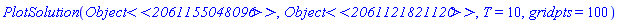 PlotSolution(_m2061155048096, _m2061121821120, T = 10, gridpts = 100)